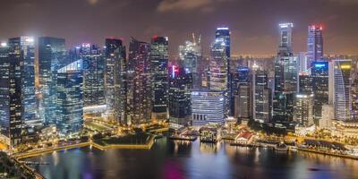 Singapore, 2014, Downtown central financial district at night, Singapore photo