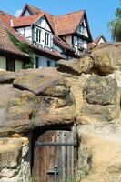 quedlinburgo, Alemania - 2015, de entramado de madera casas alrededor el Quedlinburg castillo, duro, Sajonia detenerse, Alemania, la unesco mundo patrimonio sitio foto