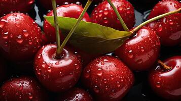 AI generated Fresh red cherry with water droplets photo