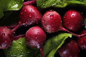 AI generated Fresh beetroot with water droplets photo