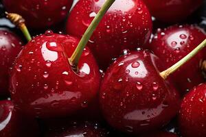 AI generated Fresh red cherry with water droplets photo