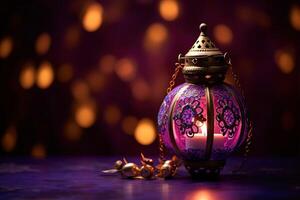 AI Generated Diya lights lamps on multicolored rangoli. photo