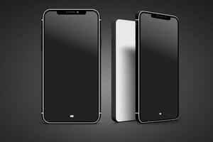 AI Generated Blank display template for mobile phone. Template for advertising or page on website, marketing, presentation. Means of communication, presentation of modern gadget model. 3D illustration photo