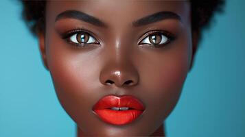 AI generated Lips of young beautiful black woman photo