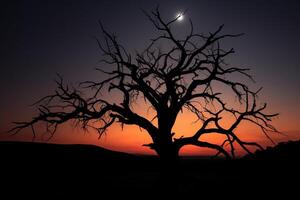 ai generado un muerto árbol en contra el noche cielo foto