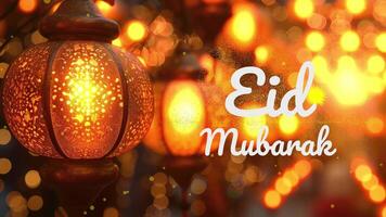 AI generated eid mubarak lettering looping video with sparkle and firework