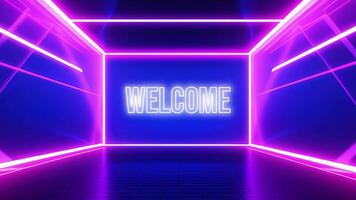 AI generated footage a neon welcome sign in a dark room with a blue background  looping video