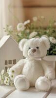 AI generated White teddy in the natural background. Happy Teddy Day photo