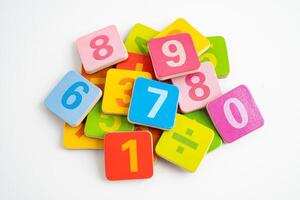 Math number colorful on white background, education study mathematics learning teach concept. photo