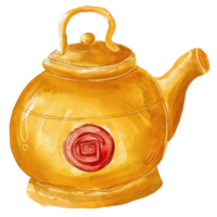 watercolor gold tea kettle png