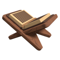 Islamic holy quran book with stand icon. Holy quran ramadan icon. 3D rendering holy quran isolated. Quran 3d icon illustration png