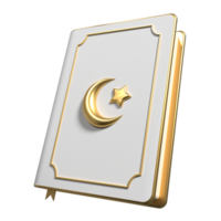 Islamitisch gouden heilig koran boek icoon. gouden heilig koran Ramadan icoon. 3d renderen heilig koran geïsoleerd. koran 3d icoon illustratie png