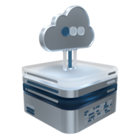 wolk berekenen technologie. wolk gegevens centrum met hosting server. wolk onderhoud 3d weergave. netwerk en databank. wolk opslag. 3d geven illustratie png