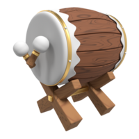 Mosque drum for ramadan. Bedug drum 3d ramadan icon. 3D rendering drum with sticks. Islamic bedug drum cartoon style png