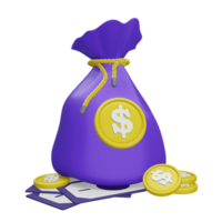 dinero bolso bancario icono 3d png