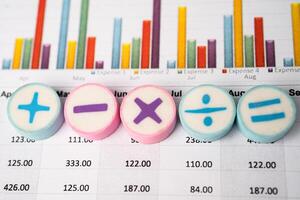 Math Symbols Charts Graphs spreadsheet. Finance Banking Account, Statistics, Investment Analytic research data economy, Stock exchange trading, Mobile office reporting Business meeting. photo