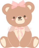 Coquette teddy bear with pink bow png