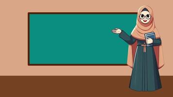 AI generated teacher in classroom with blackboard. 2d animation of teacher teaching in class. video