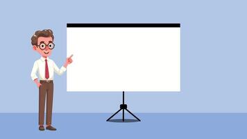 AI generated businessman is making a presentation with a blank board video