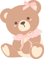 Coquette teddy bear with pink bow png