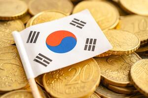 Corea bandera en monedas dinero, Finanzas y contabilidad, bancario concepto. foto