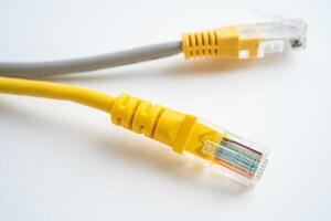 Ethernet cable for connect to wireless router link to internet service provider internet network. photo