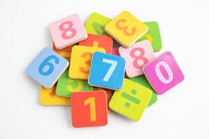 Math number colorful on white background, education study mathematics learning teach concept. photo