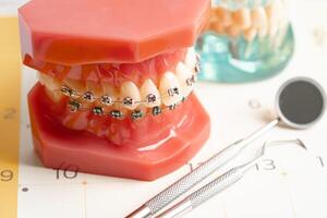 Dental appointment reminder in calendar, healthy teeth, dental health care. photo