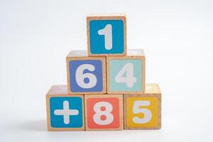 Math number colorful on white background, education study mathematics learning teach concept. photo