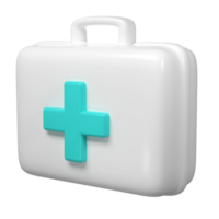 3d representación de primero ayuda médico caja con turquesa cruzar icono. cuidado de la salud industria suministros y drogas png