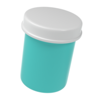 3d pil fles medisch icoon apotheek. wit plastic supplement kan. eiwit vitamine capsule verpakking, groot poeder blanco remedie farmaceutisch drug kan png