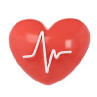 3d vermelho coração com cardio linha símbolo ícone ajuda doação, médico e cuidados de saúde laboratório logotipo conceito. desenho animado mínimo estilo render ilustração png