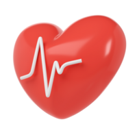 3d rosso cuore con cardio linea simbolo icona aiuto donazione, medico e assistenza sanitaria laboratorio logo concetto. cartone animato minimo stile rendere illustrazione png