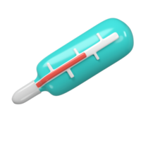 3d medical mercury thermometer icon healthcare. Rendering illustration of medicine diagnostic instrument to temperature measurement in turquoise color. Cute cartoon design. Healthcare tool png