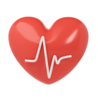 3d red heart with cardio line symbol icon aid donation, transparent medical and healthcare laboratory logo concept. Cartoon minimal style render illustration png