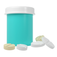 3d pilule bouteille médical icône avec transparent pharmacie rendre. turquoise Plastique supplément pot. protéine vitamine capsule emballage, grand poudre Vide remède cylindre pharmaceutique drogues santé png