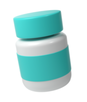 3d pil fles medisch transparant icoon apotheek. wit plastic supplement kan. eiwit vitamine capsule verpakking, groot poeder blanco remedie cilinder farmaceutisch drug kan png
