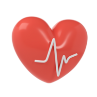 3d red heart with cardio line symbol transparent icon aid donation, medical and healthcare laboratory logo concept. Cartoon minimal style render illustration png