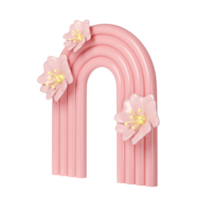 3d rendering of plaster pink molds arch with flower transparent. Minimalistic spring display. Stylish aesthetic showcase, mock up for the exhibitions, presentation of products and goods png