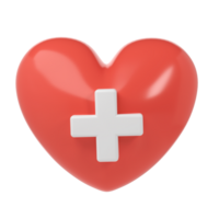 3d red heart with medical cross symbol icon aid donation, transparent medical and healthcare laboratory concept. Cartoon minimal style render illustration png