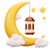 3d illustration of Ramadan crescent moon and lantern png