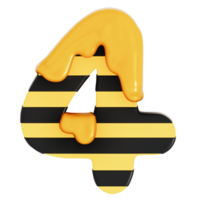 Honey Bee Numbers 4 on transparent background , 3D Rendering png