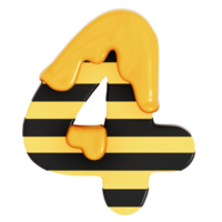 Honey Bee Numbers 4 on transparent background , 3D Rendering png