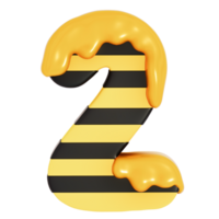 Honey Bee Numbers 2 on transparent background , 3D Rendering png