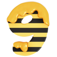 Honey Bee Numbers 9 on transparent background , 3D Rendering png