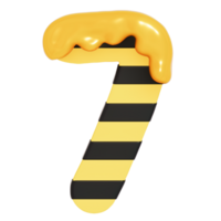 Honey Bee Numbers 7 on transparent background , 3D Rendering png