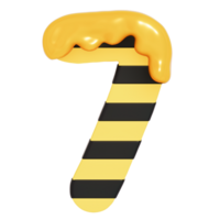 Honey Bee Numbers 7 on transparent background , 3D Rendering png