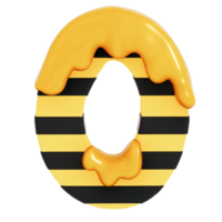 Honig Biene Zahlen 0 auf transparent Hintergrund, 3d Rendern png