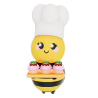 Happy Mother's day , Mom bee with chef hat and mini cupcakes on transparent background, 3D Rendering png