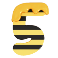 Honey Bee Numbers 5 on transparent background , 3D Rendering png